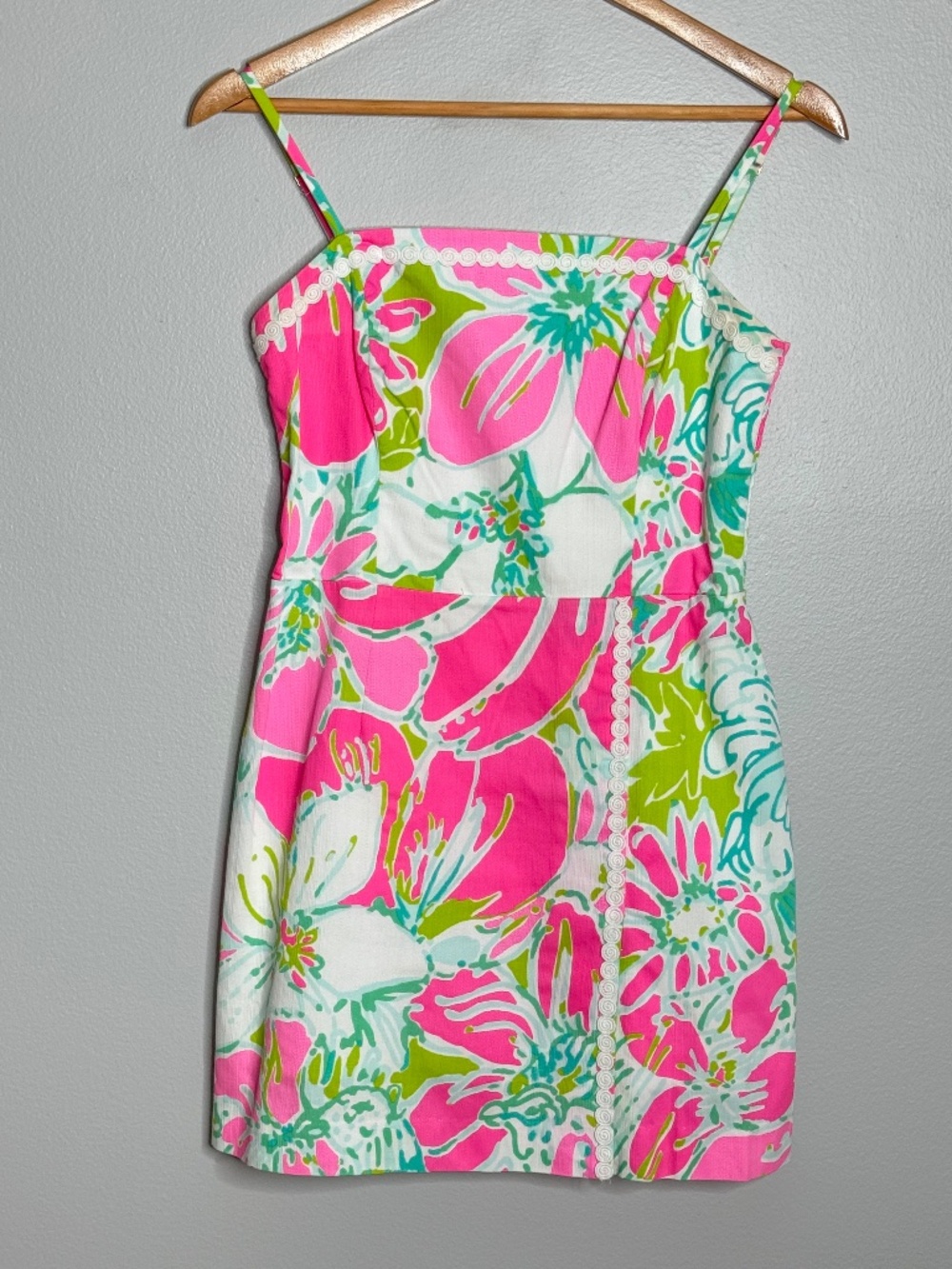 Lilly Pulitzer Jesse Skort Romper Dress Cotton Pink Green Floral Straps Sz 2 - Picture 2 of 16